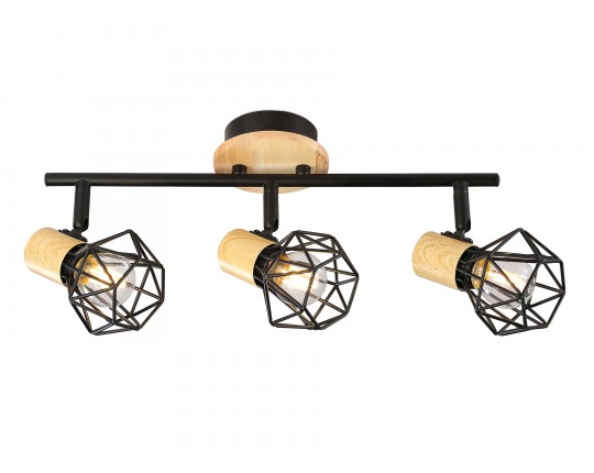  Настенно-потолочный спот в стиле лофт TR8753/3 BK/WD черный/дерево IP20 E27/3 435*115*200