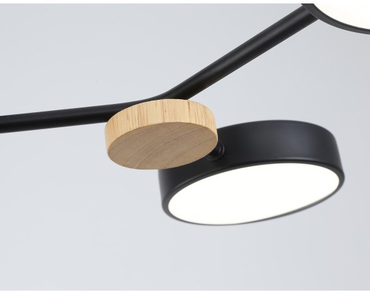  Люстра светодиодная на штанге FL4860/4 BK/WD черный/дерево 60W 3000-6000K 700*400*120 (без ПДУ)