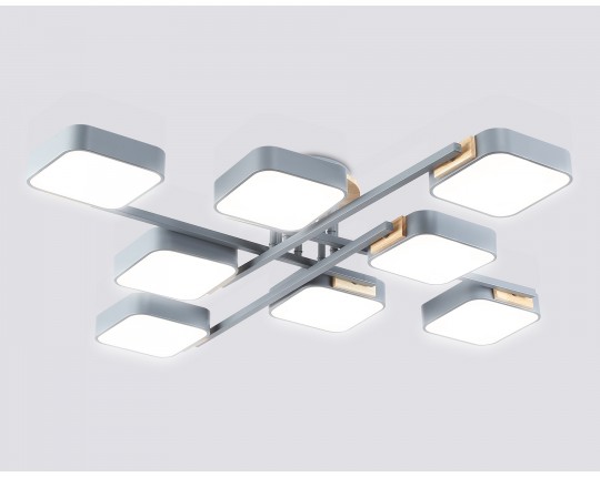  Люстра светодиодная на штанге FL4889/8 GR/WD серый/дерево 144W 3000-6000K 960*960*160 (без ПДУ)