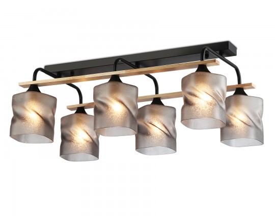  Светильник потолочный со стеклянными плафонами TR3033250/6 BK/WD черный/дерево E27/6 max 60W 580*340*245