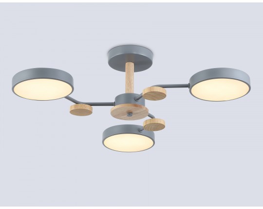  Люстра светодиодная на штанге FL4856/3 GR/WD серый/дерево 54W 3000-6000K D660*170 (без ПДУ)