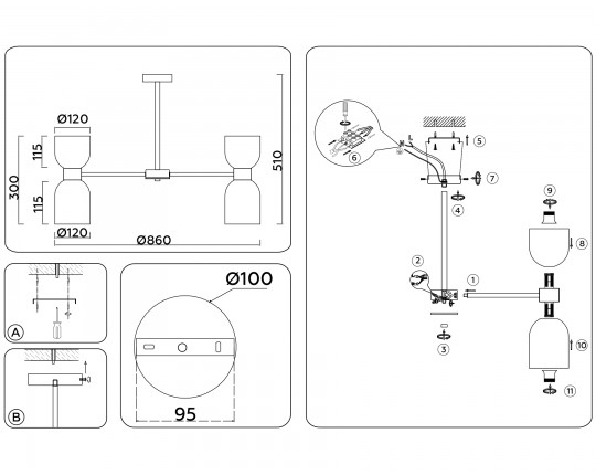  Люстра на штанге LH56085/16 СH/FR хром/белый матовый E14*16 max 40W D860*510
