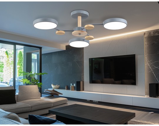  Люстра светодиодная на штанге FL4856/3 GR/WD серый/дерево 54W 3000-6000K D660*170 (без ПДУ)