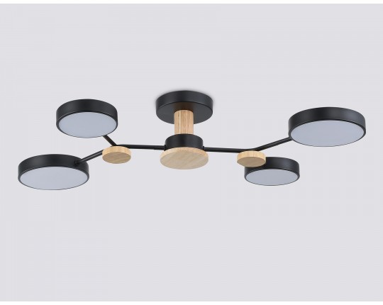  Люстра светодиодная на штанге FL4860/4 BK/WD черный/дерево 60W 3000-6000K 700*400*120 (без ПДУ)