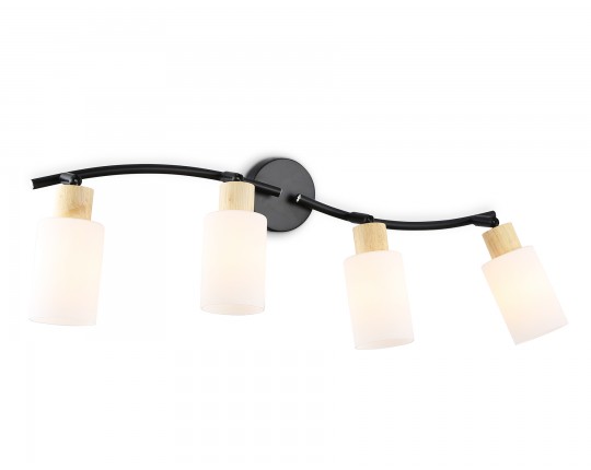  Настенно-потолочный спот в стиле лофт TR8723/4 BK/WD черный/дерево E14/4 max 60W 760*100*210
