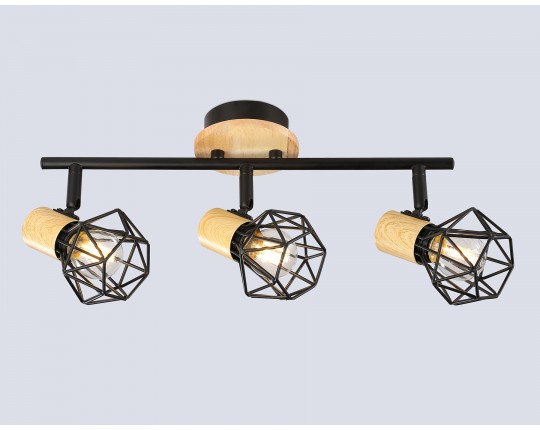  Настенно-потолочный спот в стиле лофт TR8753/3 BK/WD черный/дерево IP20 E27/3 435*115*200