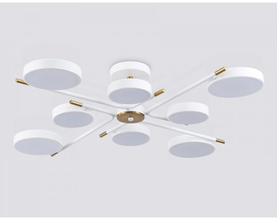  Люстра светодиодная на штанге FL516338/8 WH/CP белый/медь 120W 3000-6000K D850*170 (без ПДУ)