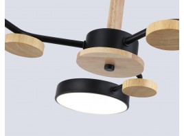  Люстра светодиодная на штанге FL4857/3 BK/WD черный/дерево 54W 3000-6000K D660*170 (без ПДУ)