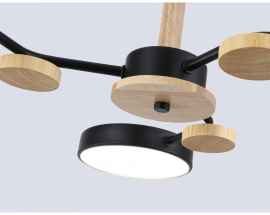  Люстра светодиодная на штанге FL4857/3 BK/WD черный/дерево 54W 3000-6000K D660*170 (без ПДУ)