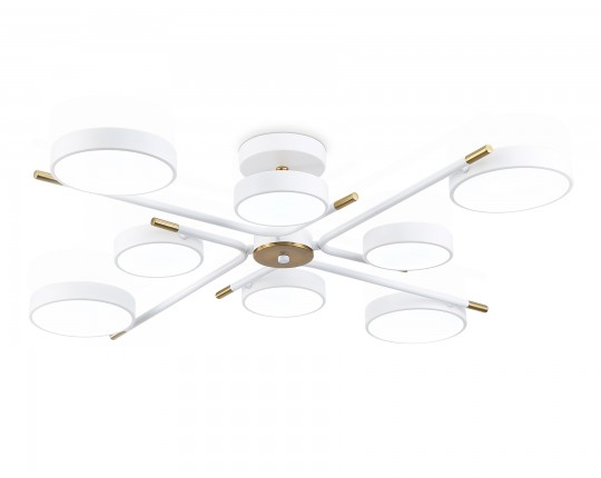 Люстра светодиодная на штанге FL516338/8 WH/CP белый/медь 120W 3000-6000K D850*170 (без ПДУ)
