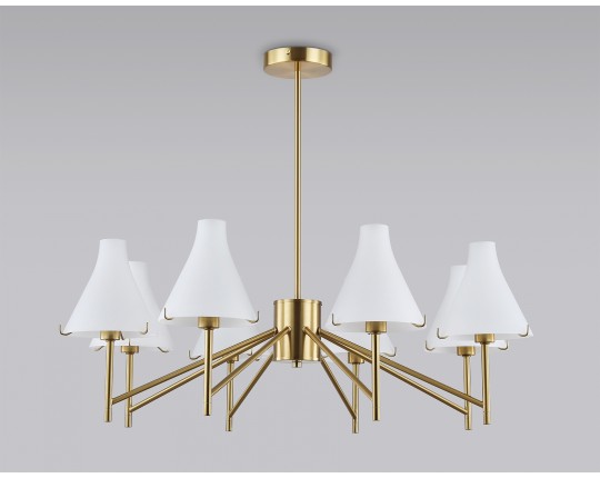  Люстра со стеклянными плафонами на штанге LH57135/8 BS/FR латунь/белый матовый E14/8 max 40W D800*650