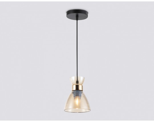  Светильник подвесной со стеклянным плафоном TR3403 BK/FGD/TI черный/золото/янтарь E27 max 60W D135*1000