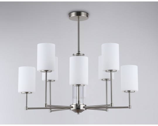  Люстра со стеклянными плафонами на штанге LH56213/8 SN/FR никель/белый матовый E27/8 max 60W D700*600