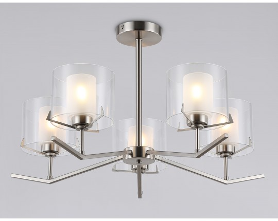  Люстра со стеклянными плафонами на штанге LH57001/5 SN/FR никель/белый матовый E14/5 max 40W D690*390