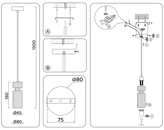  Подвесной светильник LH56111 BK/BS/CL черный/латунь/прозрачный E14 max 40W D65*1500