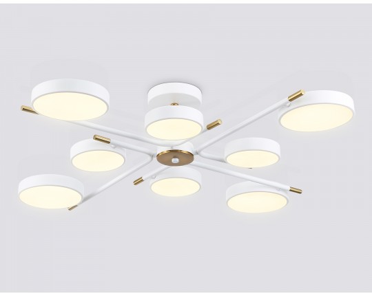  Люстра светодиодная на штанге FL516338/8 WH/CP белый/медь 120W 3000-6000K D850*170 (без ПДУ)