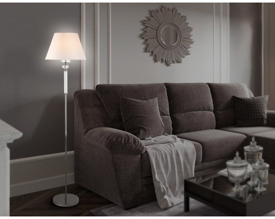  Напольный светильник с абажуром и хрусталем LH71008 BN/WH никель/белый E27 max 60W D360*1550