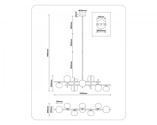  Светильник на штанге LH51017/7 BK/BS/FR черный/латунь/белый матовый G9*7 max 28W 1100*240*300