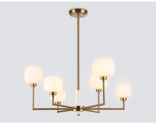  Люстра на штанге с мрамором LH53015/6 BS/FR латунь/белый матовый G9*6 max 40W D690*680