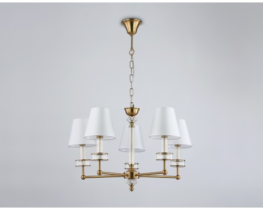  Подвесная люстра с абажурами и хрусталем LH71021/5 BS/WH латунь/белый E14*5 max 40W D670*1130