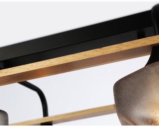  Светильник потолочный со стеклянными плафонами TR3033250/6 BK/WD черный/дерево E27/6 max 60W 580*340*245