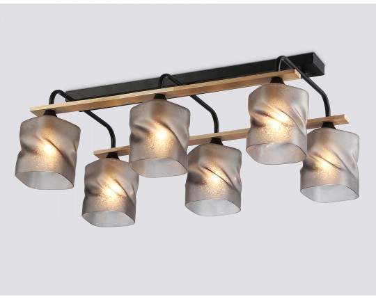  Светильник потолочный со стеклянными плафонами TR3033250/6 BK/WD черный/дерево E27/6 max 60W 580*340*245