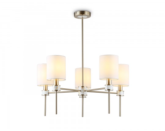  Люстра с абажурами на штанге LH72371/5 DBS/WH темная латунь/белый E14/5 max 40W D680*720