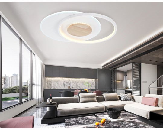  Светильник светодиодный потолочный FL4788 WH/WD белый/дерево 54W 3000-6000K 460*365*45 (без ПДУ)