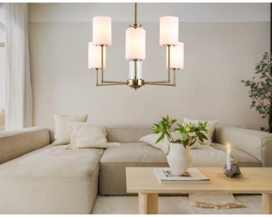  Люстра со стеклянными плафонами на штанге LH56215/6 BS/FR латунь/белый матовый E27/6 max 60W D600*600