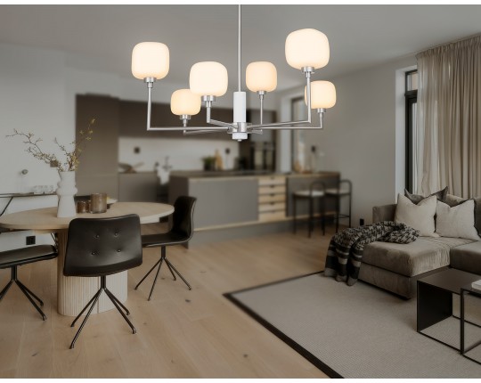  Люстра на штанге с мрамором LH53001/6 SN/FR сатин никель/белый матовый G9*6 max 40W D690*680