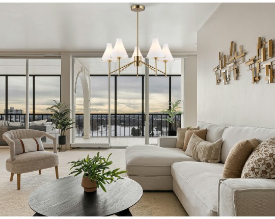  Люстра со стеклянными плафонами на штанге LH57133/5 BS/FR латунь/белый матовый E14/5 max 40W D650*590