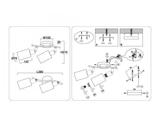  Настенно-потолочный спот в стиле лофт TR8721/2 BK/WD черный/дерево E14/2 max 60W 380*100*210