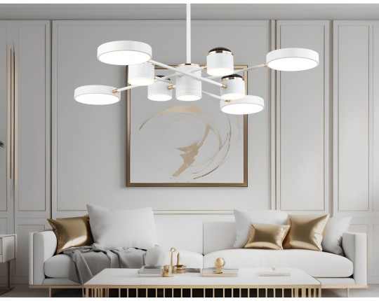  Люстра светодиодная на штанге FL51627/9+4 WH/FGD белый/золото 132W 3000-6000K D850*370 (без ПДУ)