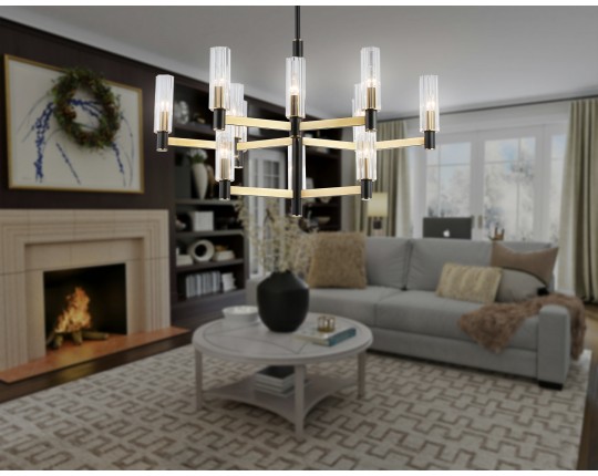  Люстра на штанге LH55515/12 BK/BS/CL черный/латунь/прозрачный E14*12 max 40W D860*905