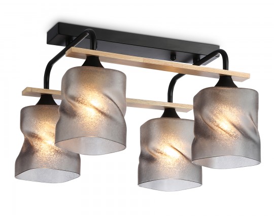  Светильник потолочный со стеклянными плафонами TR3033249/4 BK/WD черный/дерево E27/4 max 60W 340*340*245