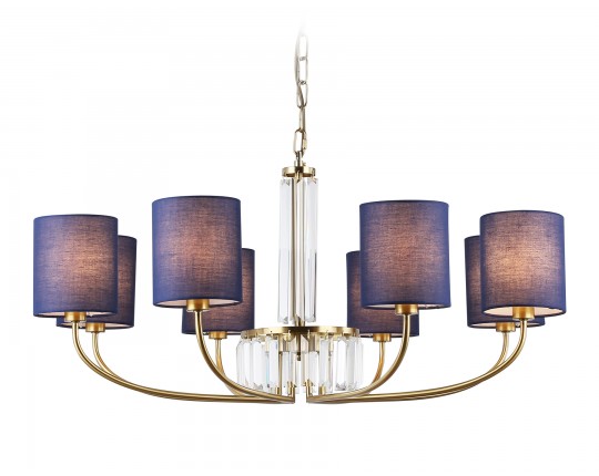 Подвесная люстра с абажурами и хрусталем LH71273/8 BS/DB латунь/темно синий E14/8 max 40W D820*840