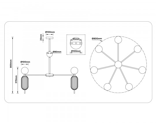  Светильник на штанге LH53106/7 BS/GR/FR латунь/серый/белый матовый G9*7 max 28W D800*800