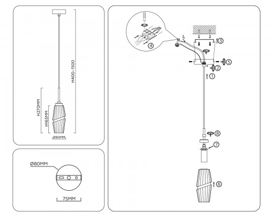  Подвесной светильник LH55208 BS/CL латунь/прозрачный E14 max 40W D80*270