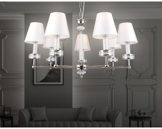  Подвесная люстра с абажурами и хрусталем LH71003/7 BN/WH никель/белый E14*7 max 40W D820*1130