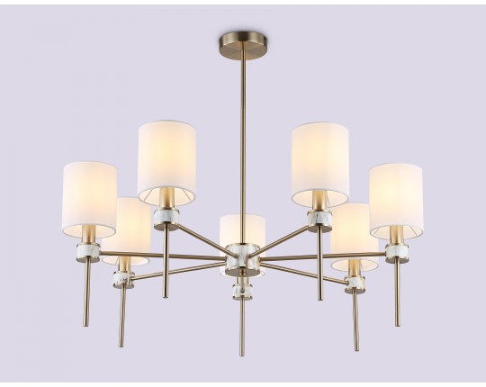  Люстра с абажурами на штанге LH72373/7 DBS/WH темная латунь/белый E14/7 max 40W D840*720