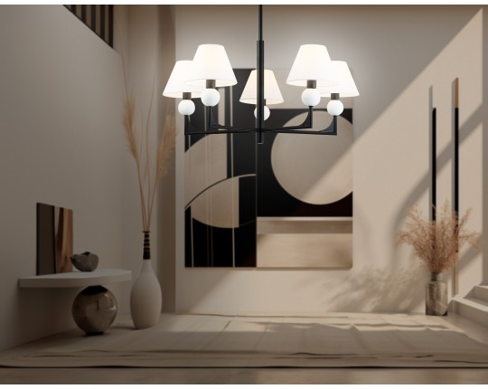  Люстра на штанге с абажурами LH75153/5 BK/FR черный/белый матовый E14*5 max 40W D730*580