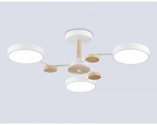  Люстра светодиодная на штанге FL4855/3 WH/WD белый/дерево 54W 3000-6000K D660*170 (без ПДУ)