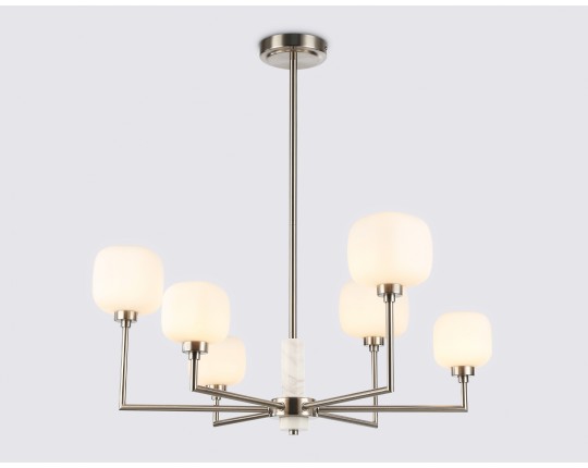  Люстра на штанге с мрамором LH53001/6 SN/FR сатин никель/белый матовый G9*6 max 40W D690*680