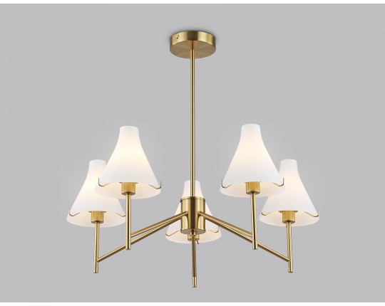  Люстра со стеклянными плафонами на штанге LH57133/5 BS/FR латунь/белый матовый E14/5 max 40W D650*590