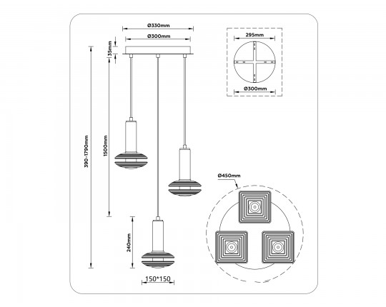 Подвесной светодиодный светильник LH31011/3 BS/TI латунь/янтарь 35W 3000K D450*1790