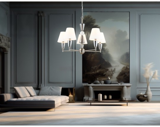  Подвесная люстра с абажурами LH75253/5 SN/FR сатин никель/белый матовый E14*5 max 40W D700*510