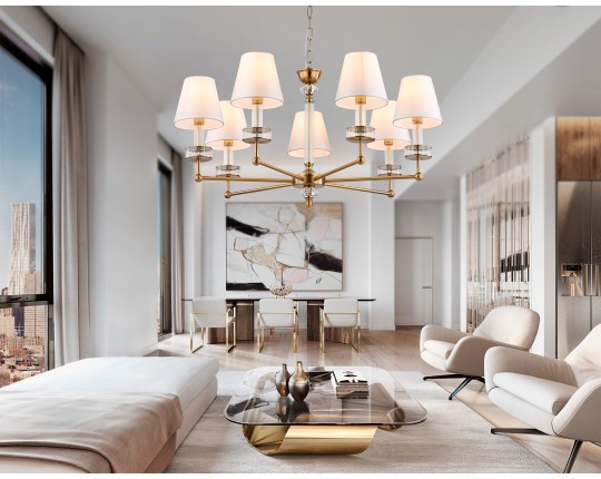  Подвесная люстра с абажурами и хрусталем LH71023/7 BS/WH латунь/белый E14*7 max 40W D820*1130