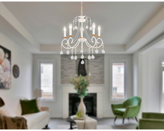  Подвесная люстра с хрусталем TR4916/5 WH/GD белый/золото E14/5 max 40W D550*860