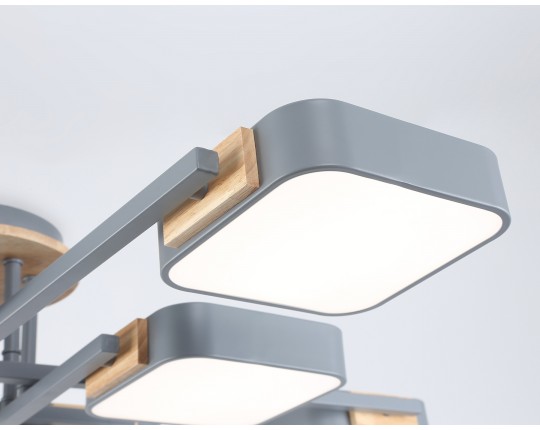  Люстра светодиодная на штанге FL4889/8 GR/WD серый/дерево 144W 3000-6000K 960*960*160 (без ПДУ)