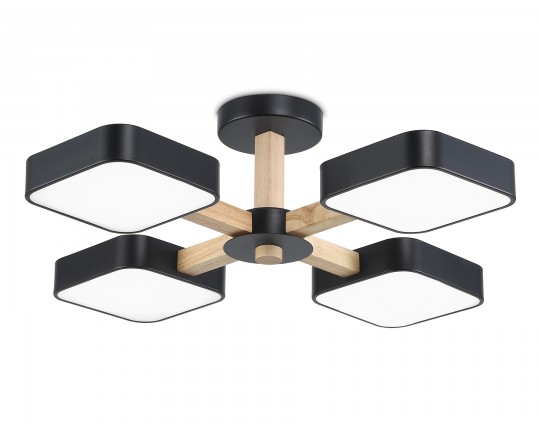  Люстра светодиодная на штанге FL4880/4 BK/WD черный/дерево 72W 3000-6000K D610*160 (без ПДУ)